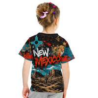 New Mexico Desert Road Sign Kid T Shirt Zia Symbol Grunge Paint Splatter Travel Graphic