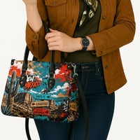New Mexico Desert Road Sign Leather Bag Zia Symbol Grunge Paint Splatter Travel Graphic