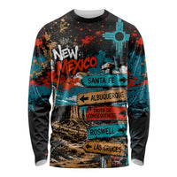 New Mexico Desert Road Sign Long Sleeve Shirt Zia Symbol Grunge Paint Splatter Travel Graphic