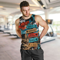 New Mexico Desert Road Sign Men Tank Top Zia Symbol Grunge Paint Splatter Travel Graphic