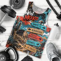New Mexico Desert Road Sign Men Tank Top Zia Symbol Grunge Paint Splatter Travel Graphic