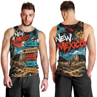 New Mexico Desert Road Sign Men Tank Top Zia Symbol Grunge Paint Splatter Travel Graphic