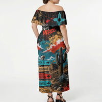 New Mexico Desert Road Sign Off Shoulder Maxi Dress Zia Symbol Grunge Paint Splatter Travel Graphic