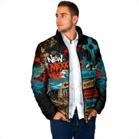 New Mexico Desert Road Sign Padded Jacket Zia Symbol Grunge Paint Splatter Travel Graphic