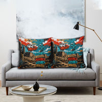 New Mexico Desert Road Sign Pillow Cover Zia Symbol Grunge Paint Splatter Travel Graphic