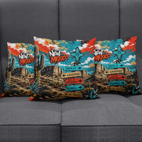 New Mexico Desert Road Sign Pillow Cover Zia Symbol Grunge Paint Splatter Travel Graphic