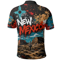 New Mexico Desert Road Sign Polo Shirt Zia Symbol Grunge Paint Splatter Travel Graphic