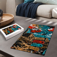 New Mexico Desert Road Sign Puzzle Zia Symbol Grunge Paint Splatter Travel Graphic