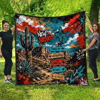 New Mexico Desert Road Sign Quilt Zia Symbol Grunge Paint Splatter Travel Graphic