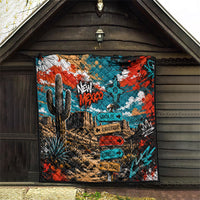 New Mexico Desert Road Sign Quilt Zia Symbol Grunge Paint Splatter Travel Graphic