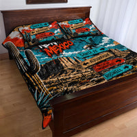 New Mexico Desert Road Sign Quilt Bed Set Zia Symbol Grunge Paint Splatter Travel Graphic