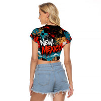 New Mexico Desert Road Sign Raglan Cropped T Shirt Zia Symbol Grunge Paint Splatter Travel Graphic