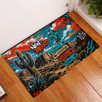 New Mexico Desert Road Sign Rubber Doormat Zia Symbol Grunge Paint Splatter Travel Graphic