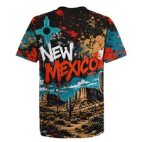 New Mexico Desert Road Sign Rugby Jersey Zia Symbol Grunge Paint Splatter Travel Graphic