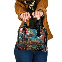 New Mexico Desert Road Sign Shoulder Handbag Zia Symbol Grunge Paint Splatter Travel Graphic