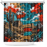New Mexico Desert Road Sign Shower Curtain Zia Symbol Grunge Paint Splatter Travel Graphic