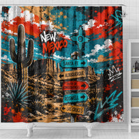 New Mexico Desert Road Sign Shower Curtain Zia Symbol Grunge Paint Splatter Travel Graphic