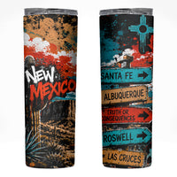 New Mexico Desert Road Sign Skinny Tumbler Zia Symbol Grunge Paint Splatter Travel Graphic