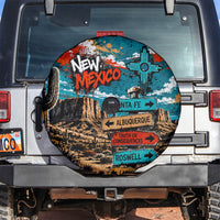 New Mexico Desert Road Sign Spare Tire Cover Zia Symbol Grunge Paint Splatter Travel Graphic