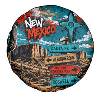 New Mexico Desert Road Sign Spare Tire Cover Zia Symbol Grunge Paint Splatter Travel Graphic