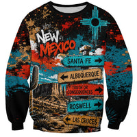 New Mexico Desert Road Sign Sweatshirt Zia Symbol Grunge Paint Splatter Travel Graphic