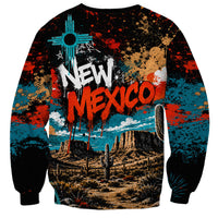 New Mexico Desert Road Sign Sweatshirt Zia Symbol Grunge Paint Splatter Travel Graphic