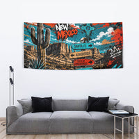 New Mexico Desert Road Sign Tapestry Zia Symbol Grunge Paint Splatter Travel Graphic