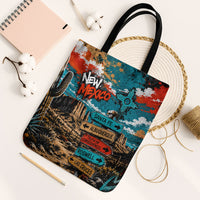 New Mexico Desert Road Sign Tote Bag Zia Symbol Grunge Paint Splatter Travel Graphic