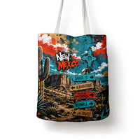 New Mexico Desert Road Sign Tote Bag Zia Symbol Grunge Paint Splatter Travel Graphic