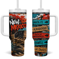 New Mexico Desert Road Sign Tumbler With Handle Zia Symbol Grunge Paint Splatter Travel Graphic