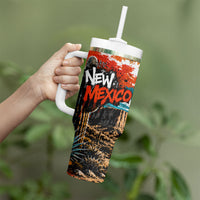 New Mexico Desert Road Sign Tumbler With Handle Zia Symbol Grunge Paint Splatter Travel Graphic