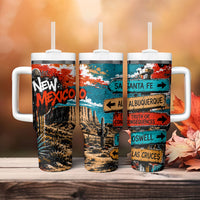 New Mexico Desert Road Sign Tumbler With Handle Zia Symbol Grunge Paint Splatter Travel Graphic