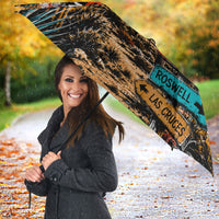 New Mexico Desert Road Sign Umbrella Zia Symbol Grunge Paint Splatter Travel Graphic