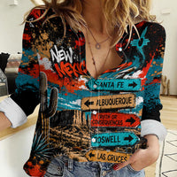 New Mexico Desert Road Sign Women Casual Shirt Zia Symbol Grunge Paint Splatter Travel Graphic