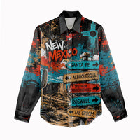 New Mexico Desert Road Sign Women Casual Shirt Zia Symbol Grunge Paint Splatter Travel Graphic