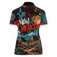 New Mexico Desert Road Sign Women Polo Shirt Zia Symbol Grunge Paint Splatter Travel Graphic