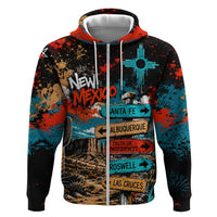 New Mexico Desert Road Sign Zip Hoodie Zia Symbol Grunge Paint Splatter Travel Graphic