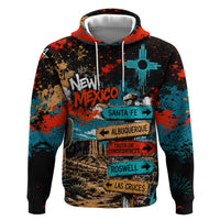 New Mexico Desert Road Sign Zip Hoodie Zia Symbol Grunge Paint Splatter Travel Graphic