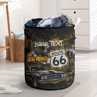 Personalized New Mexico Route 66 Classic Car Laundry Basket Desert Cactus Grunge Paint Splatter Vintage Road Trip