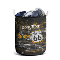 Personalized New Mexico Route 66 Classic Car Laundry Basket Desert Cactus Grunge Paint Splatter Vintage Road Trip