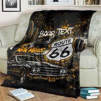 Personalized New Mexico Route 66 Classic Car Blanket Desert Cactus Grunge Paint Splatter Vintage Road Trip