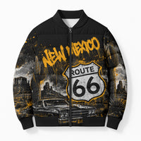 Personalized New Mexico Route 66 Classic Car Bomber Puffer Jacket Desert Cactus Grunge Paint Splatter Vintage Road Trip
