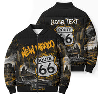 Personalized New Mexico Route 66 Classic Car Bomber Puffer Jacket Desert Cactus Grunge Paint Splatter Vintage Road Trip