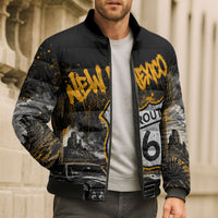 Personalized New Mexico Route 66 Classic Car Bomber Puffer Jacket Desert Cactus Grunge Paint Splatter Vintage Road Trip