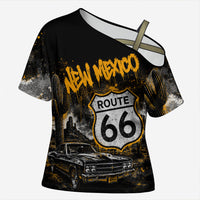 Personalized New Mexico Route 66 Classic Car Cross Shoulder Shirt Desert Cactus Grunge Paint Splatter Vintage Road Trip