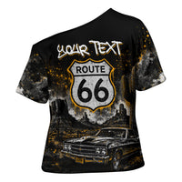 Personalized New Mexico Route 66 Classic Car Cross Shoulder Shirt Desert Cactus Grunge Paint Splatter Vintage Road Trip