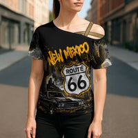 Personalized New Mexico Route 66 Classic Car Cross Shoulder Shirt Desert Cactus Grunge Paint Splatter Vintage Road Trip