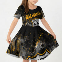 Personalized New Mexico Route 66 Classic Car Kid Short Sleeve Dress Desert Cactus Grunge Paint Splatter Vintage Road Trip