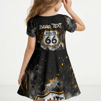 Personalized New Mexico Route 66 Classic Car Kid Short Sleeve Dress Desert Cactus Grunge Paint Splatter Vintage Road Trip
