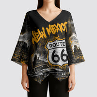 Personalized New Mexico Route 66 Classic Car Kimono Sleeve Blouse Desert Cactus Grunge Paint Splatter Vintage Road Trip